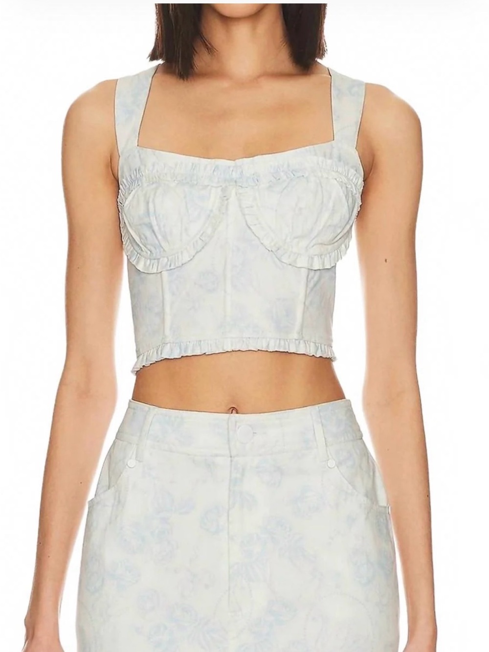 For Love & Lemons Blue Floral Bustier Crop Top on Cream